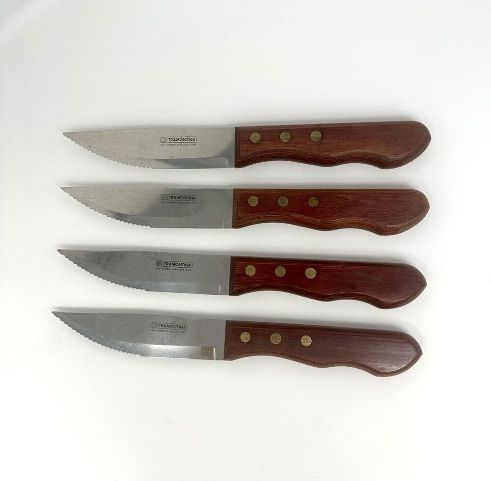 Tramontina Set of 4 Steak Knives High Carbon Stainless Steel Wood Handles